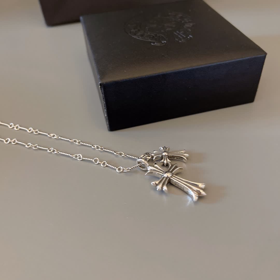 Chrome Hearts Silver Cross Pendant Necklace